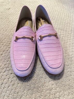 Sam Edelman Lilac Croc-Embossed Leather Loafers with Gold Horsebit